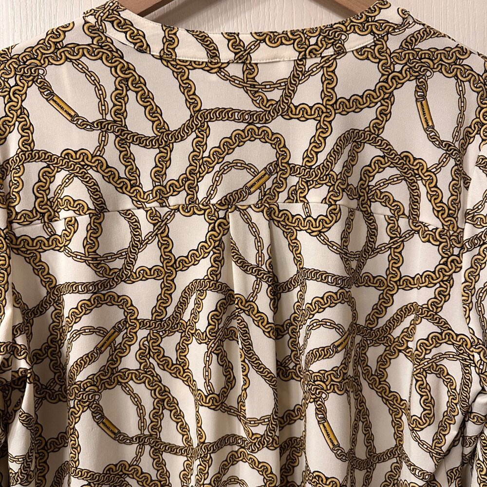 Michael Kors | NWT XL Long Sleeve Gold Chain Print 1/4 Zip Top Luxury Old Money - Picture 10 of 11